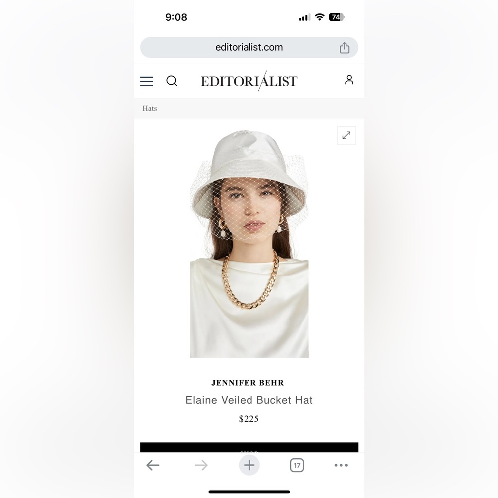 Jennifer Behr Ivory Elaine Bucket Hat with Veil